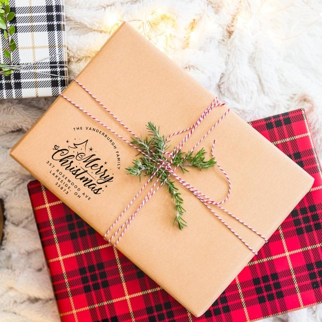 Script Calligraphy Custom Christmas Return Address Rubber Stamp (Creator Uploaded)