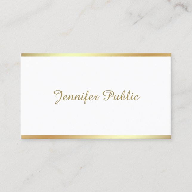 Script Calligraphy Elegant Simple Golden Plain Business Card (Front)