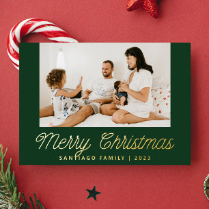 Script Calligraphy Family Photo Green Christmas