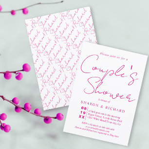 Script calligraphy magenta pink Couples shower Invitation