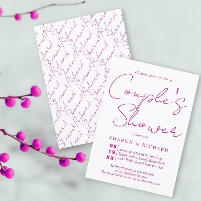 Script calligraphy magenta pink Couples shower Invitation (Creator Uploaded)