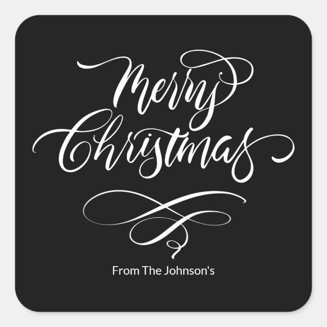 Script Calligraphy Merry Christmas  Square Sticker (Front)
