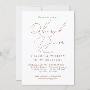 Script calligraphy mocha, white Rehearsal Dinner Invitation
