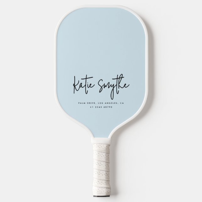 Script Calligraphy Name Minimalist Chic Light Blue Pickleball Paddle (Front)