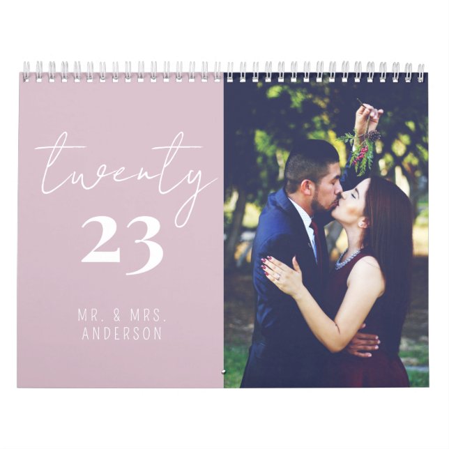 Script Calligraphy Newly Wed Photo Calendar |Blush (Cover)