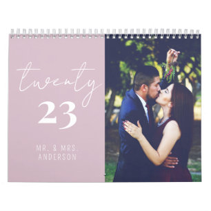 Script Calligraphy Newly Wed Photo Calendar  Blush