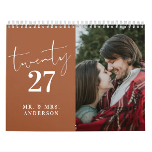 Script Calligraphy Newly Wed Photo Terracotta Calendar