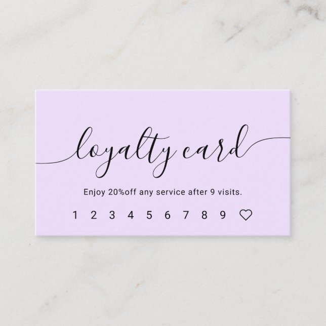 Script Calligraphy Pastel Purple Loyalty Card (Front)