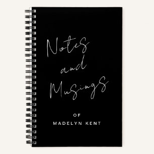 Script Calligraphy Personalised Black & White Notebook