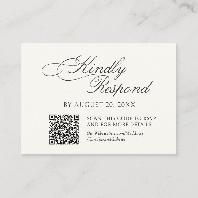 Script Calligraphy QR Code RSVP Enclosure Card (Front)