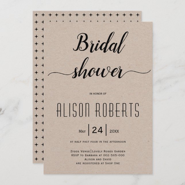 Script calligraphy rustic wedding bridal shower invitation (Front/Back)