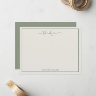 Script Calligraphy Thank You Sage Green and Cream Card