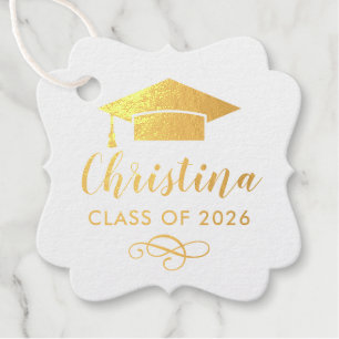 Script Cap White Class of 2026 Graduation Gold Favour Tags