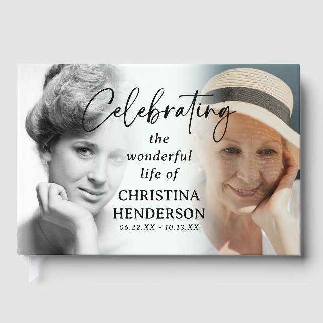 Script Celebration of Life Before & After Photo Guest Book (Front)