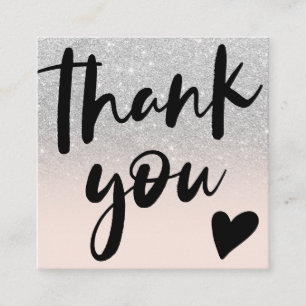 Script chic silver glitter ombre order thank you square business card
