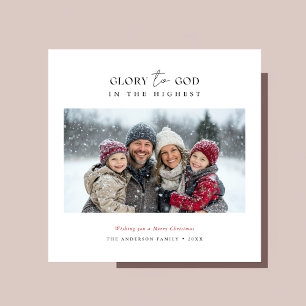 Script Christian Christmas Glory To God Photo Red Holiday Card