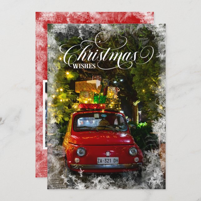 Script Christmas Wishes snow overlay custom photos Holiday Card (Front/Back)