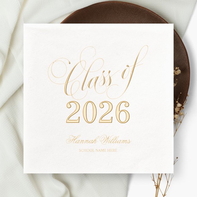 Script Class of 2025 Graduation Gold Foil Napkins (Creator Uploaded)
