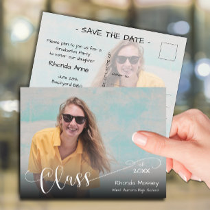 Script Class of Photo Graduation Save the Date Postcard