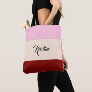 Script Colour Block Light Pink Beige & Maroon Tote Bag