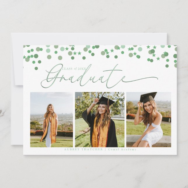Script Confetti |  Photo Collage Graduation  Invitation (Front)