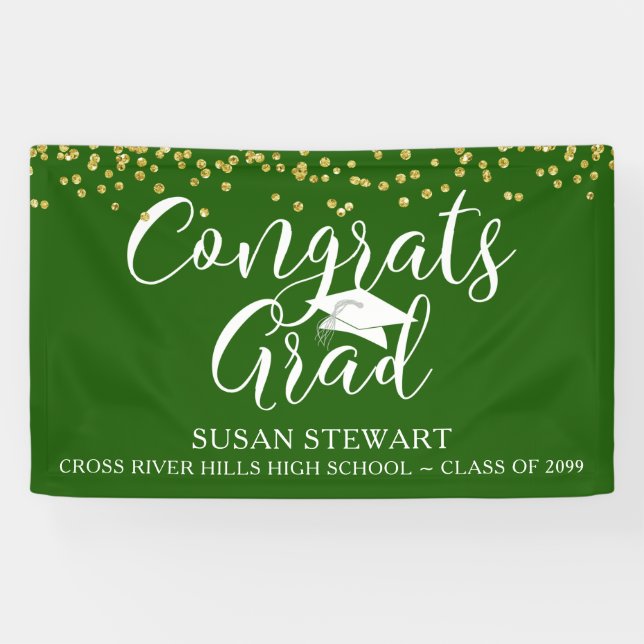 Script CONGRATS GRAD Gold Glitter Green Banner (Horizontal)