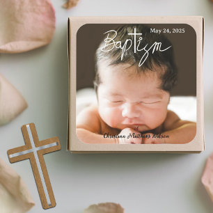 Script Cross Christening Religious Baptism  Square Sticker