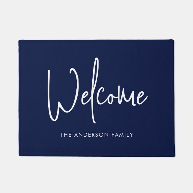 Script Custom Colour Minimalist Family Name Welcom Doormat (Front)