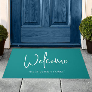 Script Custom Colour Minimalist Family Name Welcom Doormat