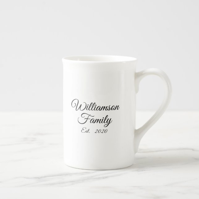 Script Custom Family Name, Year, Number elegant Bone China Mug (Right)