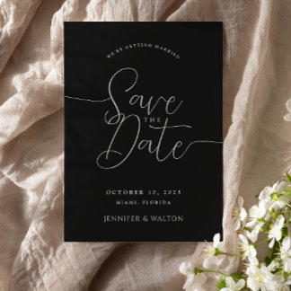 Script custom names black wedding save the date invitation