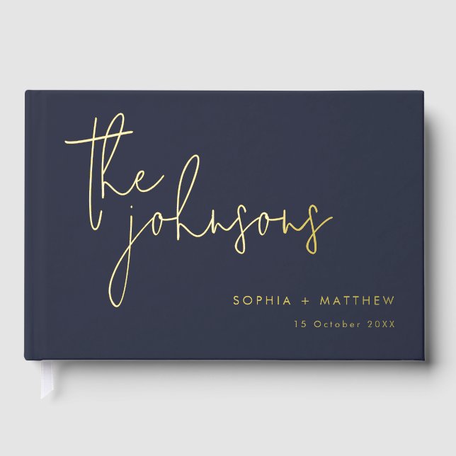 Script Custom Names Wedding Foil Guest Book (Front)