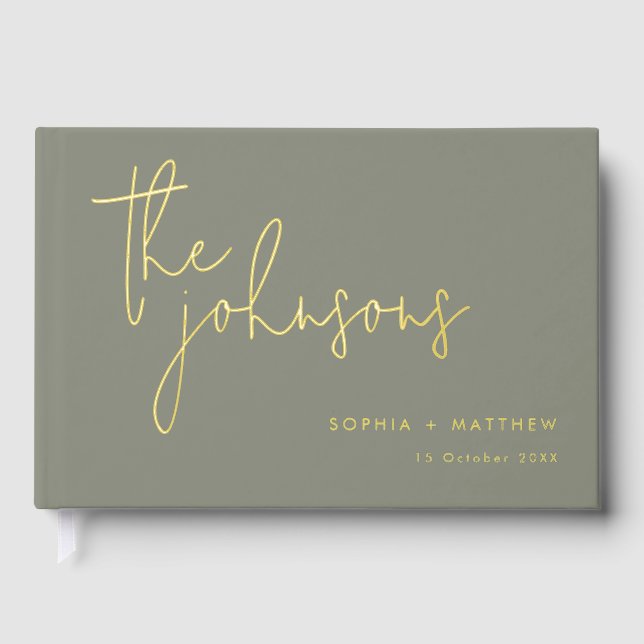 Script Custom Names Wedding Foil Guest Book (Front)