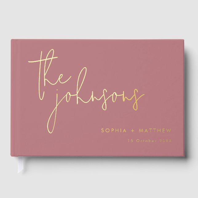 Script Custom Names Wedding Foil Guest Book (Front)