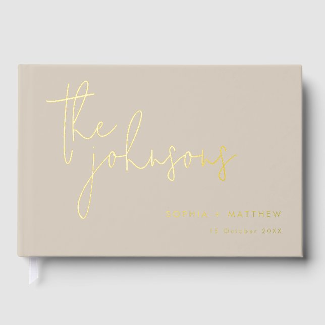 Script Custom Names Wedding Foil Guest Book (Front)