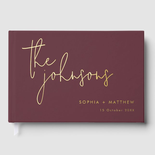 Script Custom Names Wedding Foil Guest Book (Front)