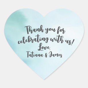 Script Custom Thank You Heart Blue Watercolor Sticker