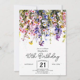 Script Custom Wildflowers 40th birthday Invitation