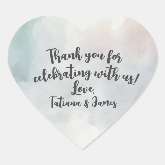 Script Customisable Thank You Heart Watercolor Sticker (Front)