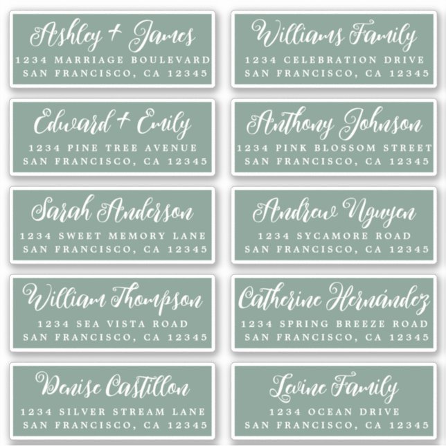 Script Dark Green Wedding Guest Address Labels (Front)