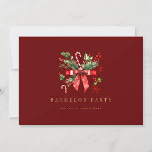 Script Deep Red Bachelor Party Invitation Card