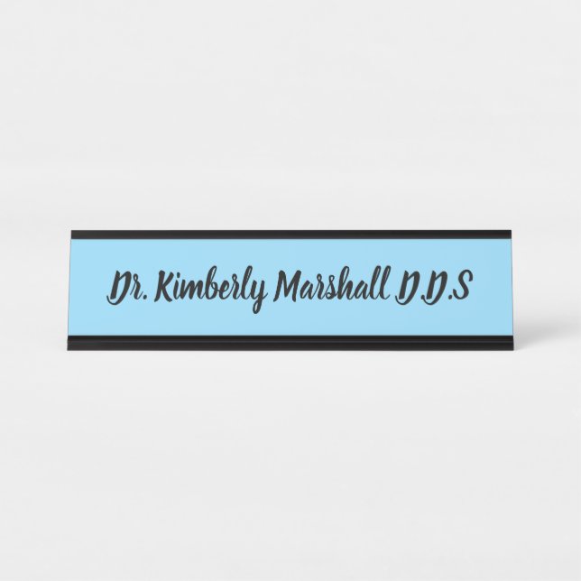 Script Dentist Blue Desk Name Plate (Front)