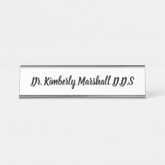 Script Dentist White Desk Name Plate