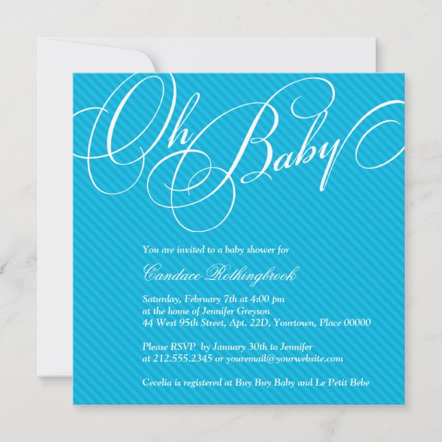 Script Diagonals in Cyan Baby Shower Invitation (Front)