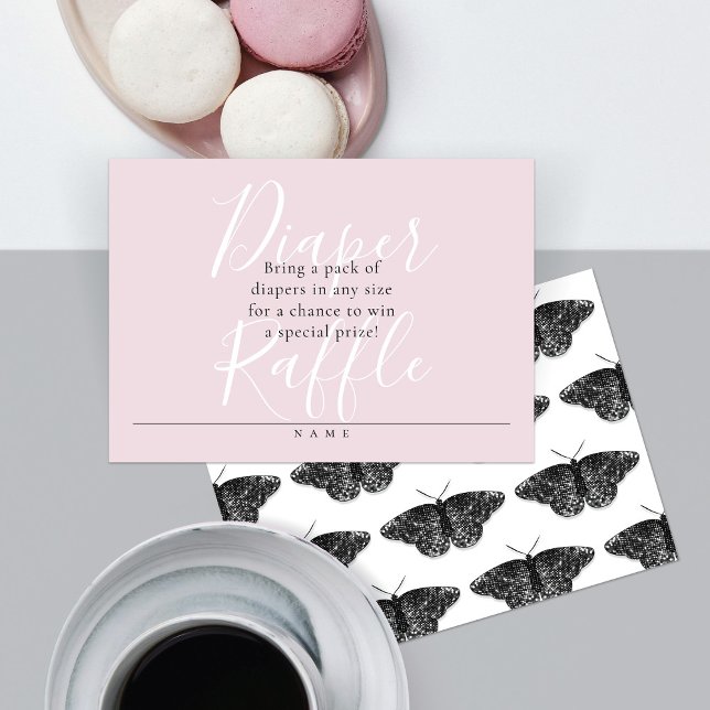 Script Diaper Raffle w/Sparkly Black Butterflies Enclosure Card (Creator Uploaded)