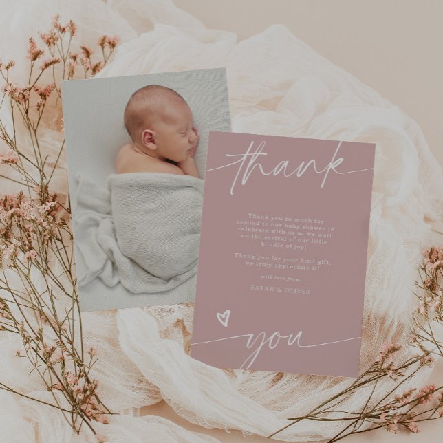 Script Dusty Pink Baby Shower Thank You Card  (Creator Uploaded)
