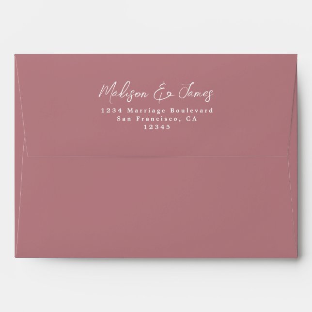 Script Dusty Rose Wedding Return Address Envelope (Back (Top Flap))