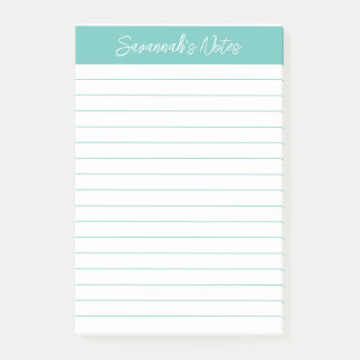 Script Elegant Aqua Lined Personalized Post-it Notes