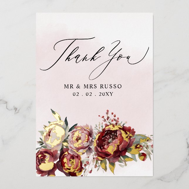  Script Elegant Burgundy Blush Floral Wedding  (Front)