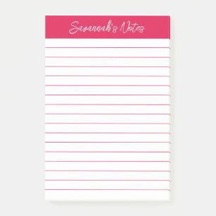 Script Elegant Cherry Red Lined Personalised Post-it Notes